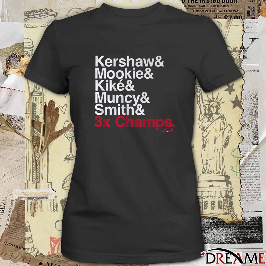 Los Angeles Dodgers Ampersand 3-Time Champs Kershaw Mookie Kike Muncy Smith t-shirt