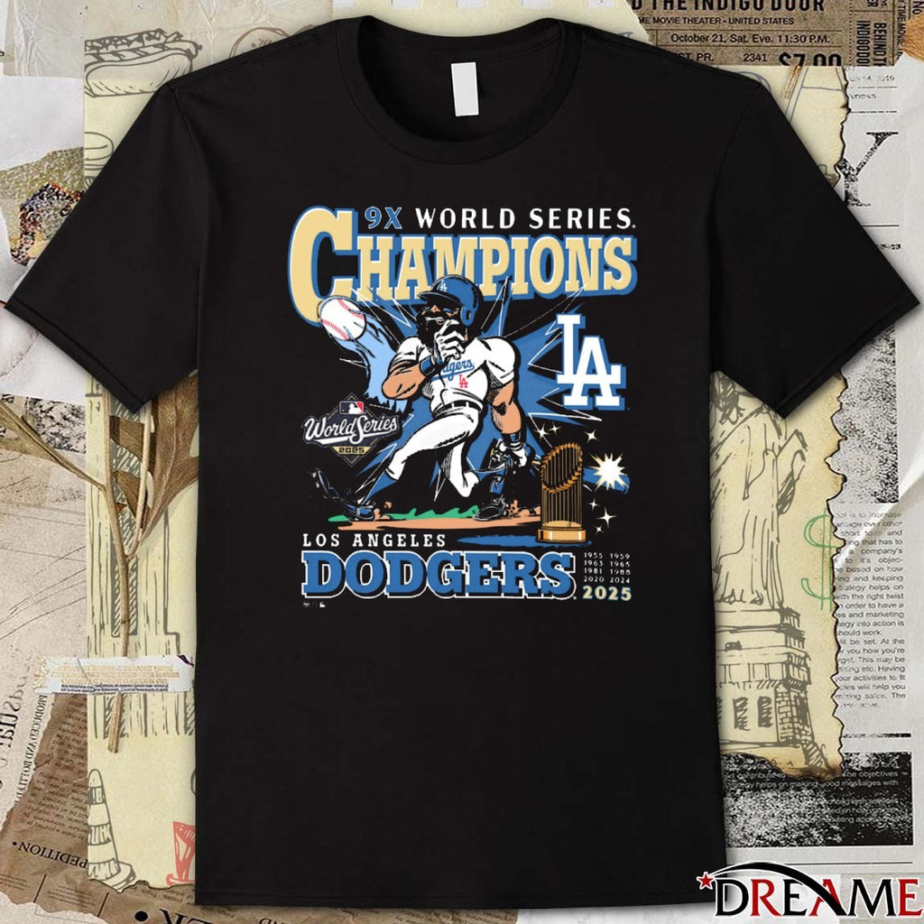 Los Angeles Dodgers Win Toronto Blue Jays 2025 9x MLB World Series Champions 47 Cartoon t-shirt