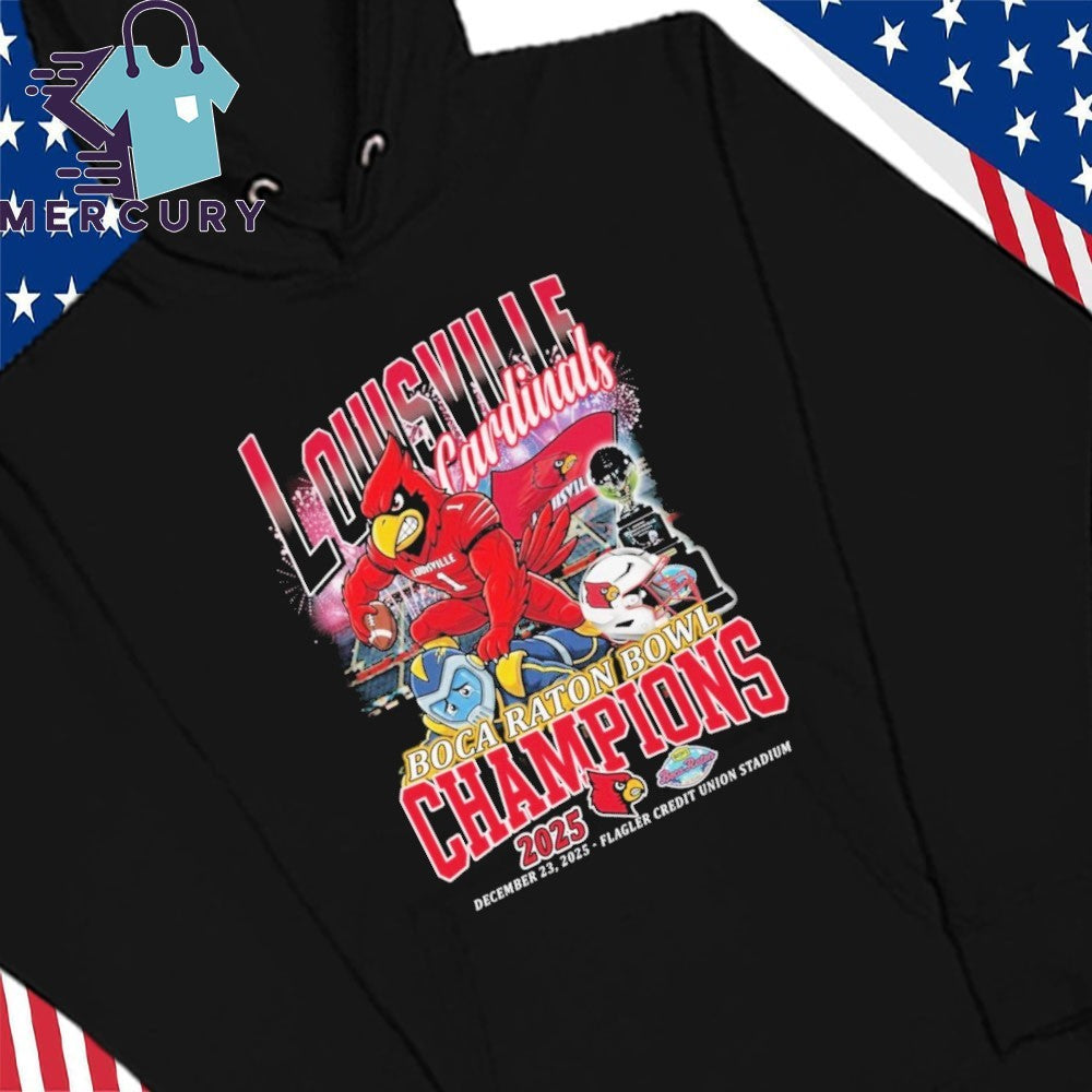 Louisville Cardinals Boca Raton Bowl Champions 2025 Mascot Shirt