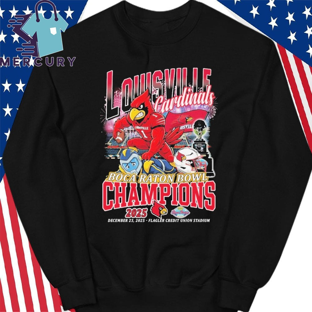 Louisville Cardinals Boca Raton Bowl Champions 2025 Mascot Shirt