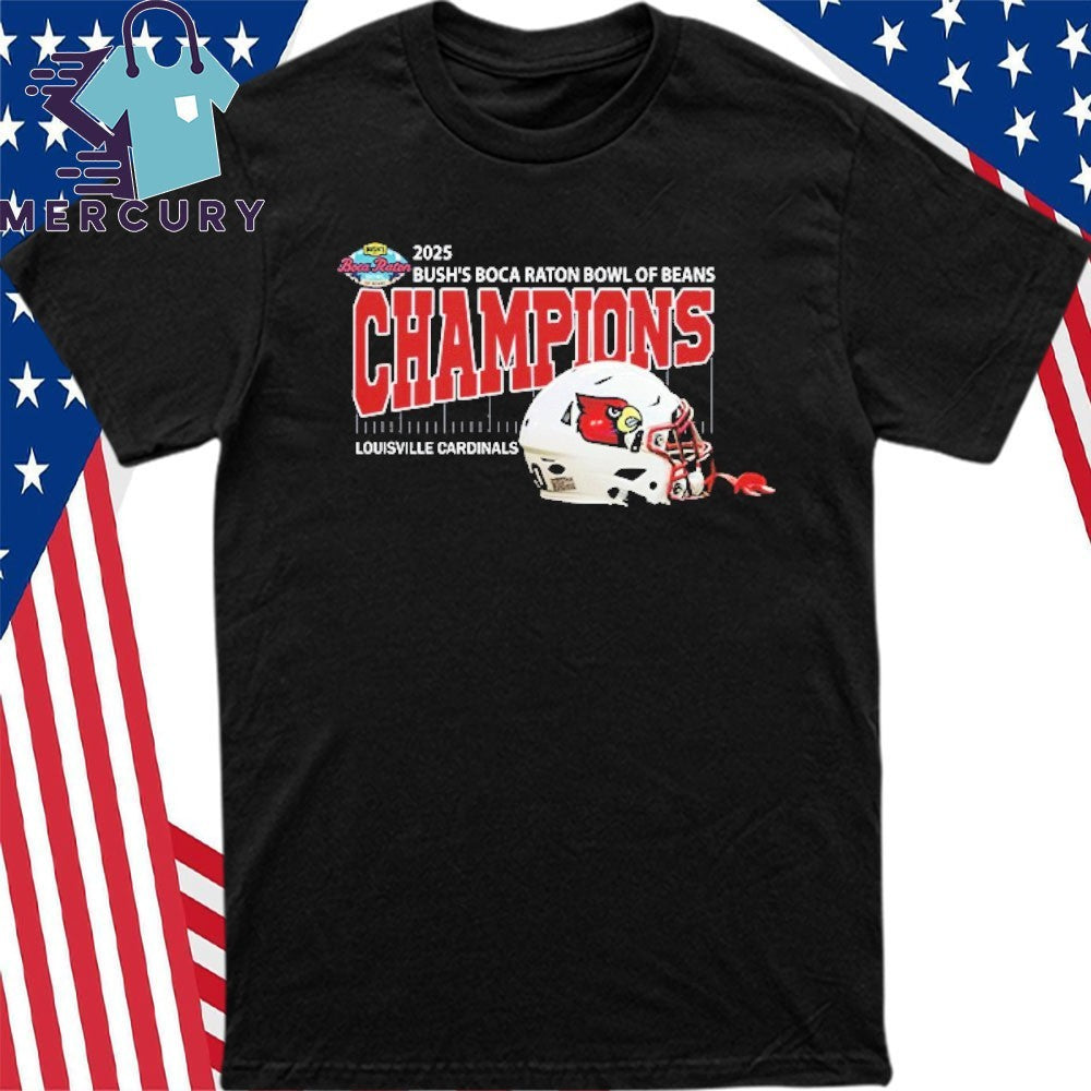Louisville Cardinals Football 2025 Bush’s Boca Raton Bowl Of Beans Champions Helmet Shirt