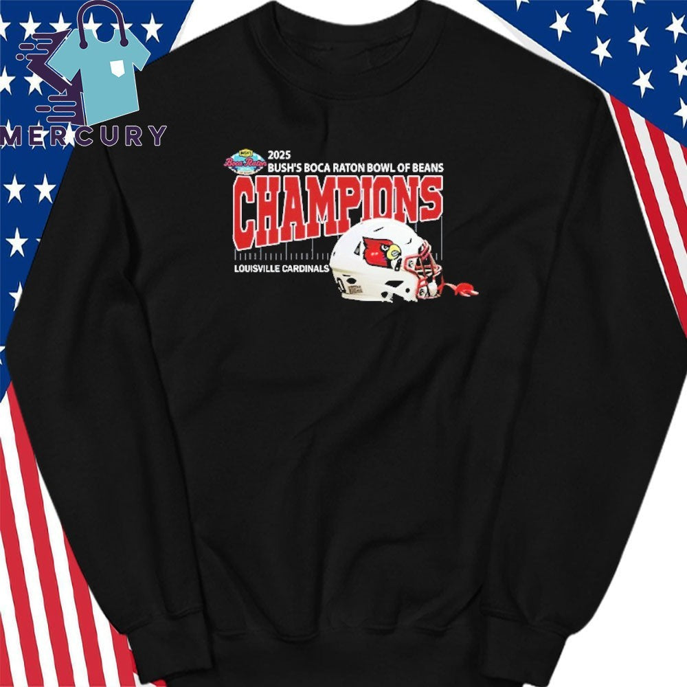 Louisville Cardinals Football 2025 Bush’s Boca Raton Bowl Of Beans Champions Helmet Shirt