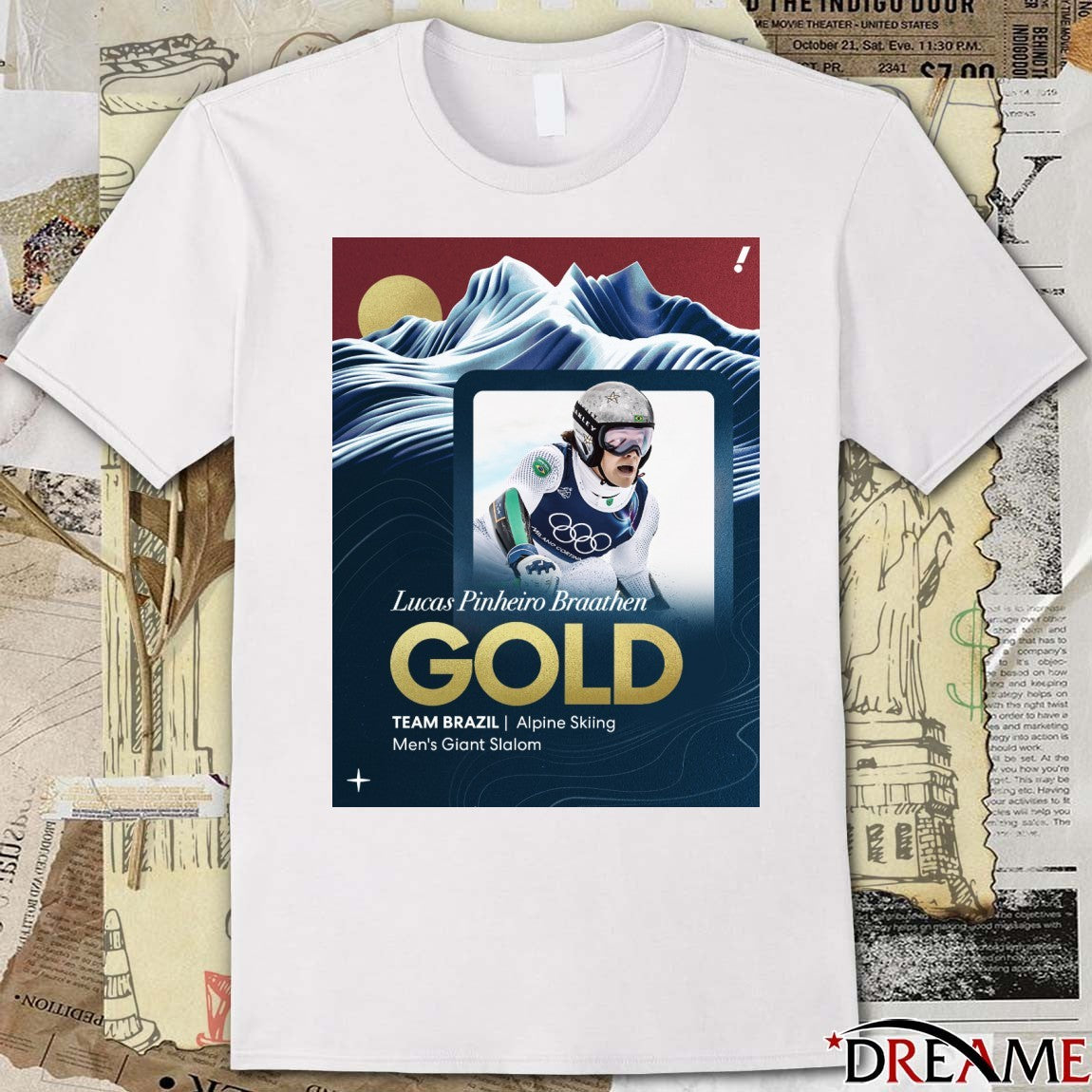Lucas Pinheiro Braathen Gold Team Brazil Alpine Skiing Men’s Giant Slalom t-shirt