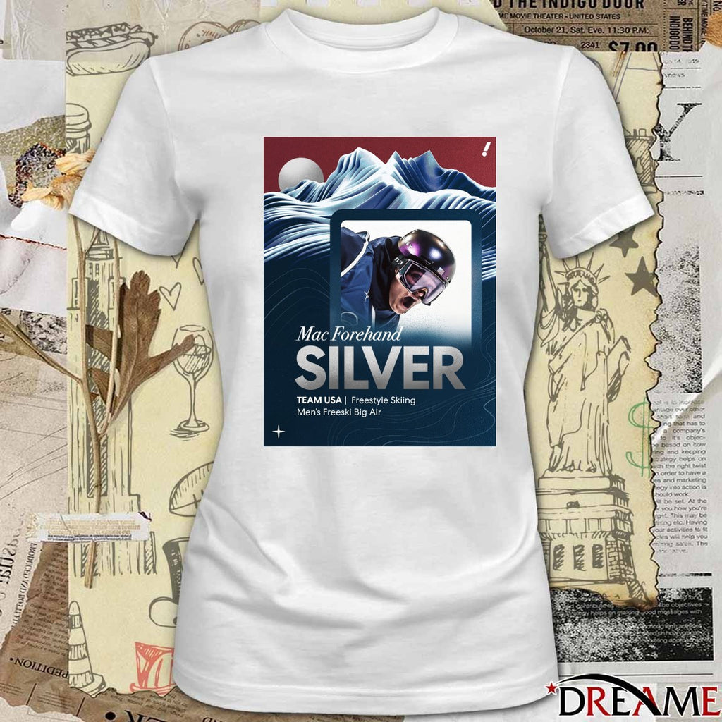 Mac Forehand SILVER TEAM USA Freestyle Skiing Men’s Freeski Big Air t-shirt