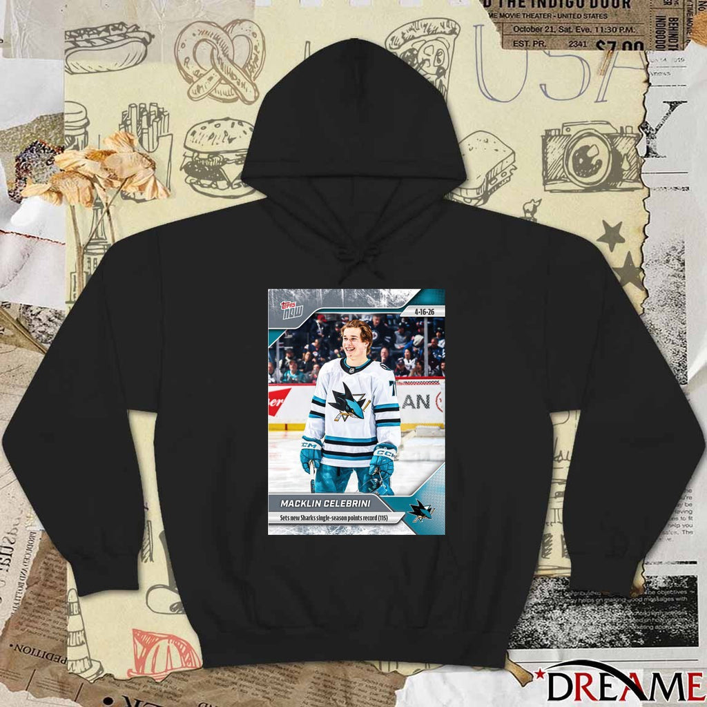 Macklin Celebrini Sets New Sharks Single-Season Points Record 2025-26 NHL Topps NOW t-shirt