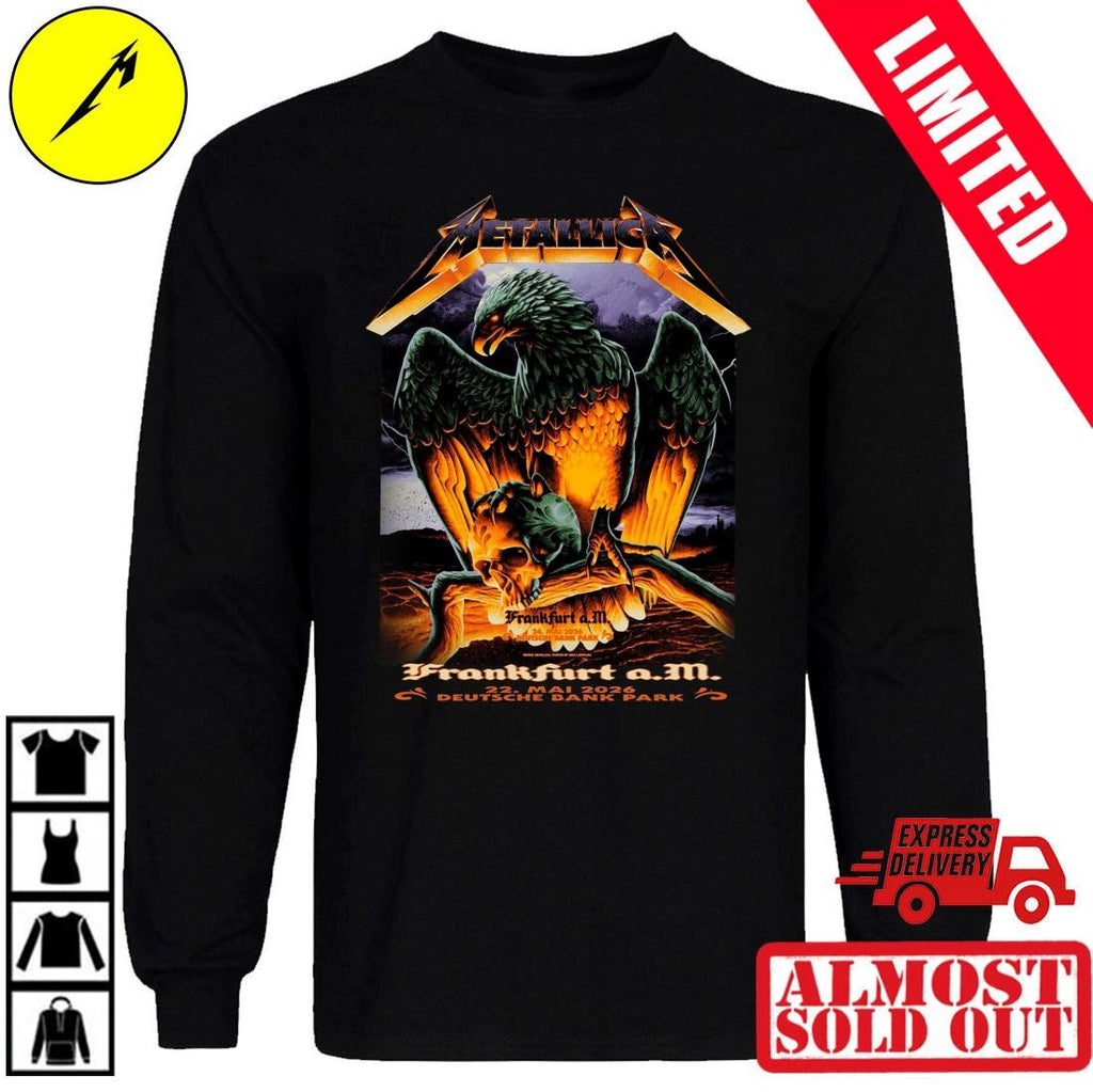 Max Loeffler Designed Metallica M72 Frankfurt Germany 2026 Shirt – Creepy Eagle Gripping Skull – Deutsche Bank Park Concert May 24 Metal Tee