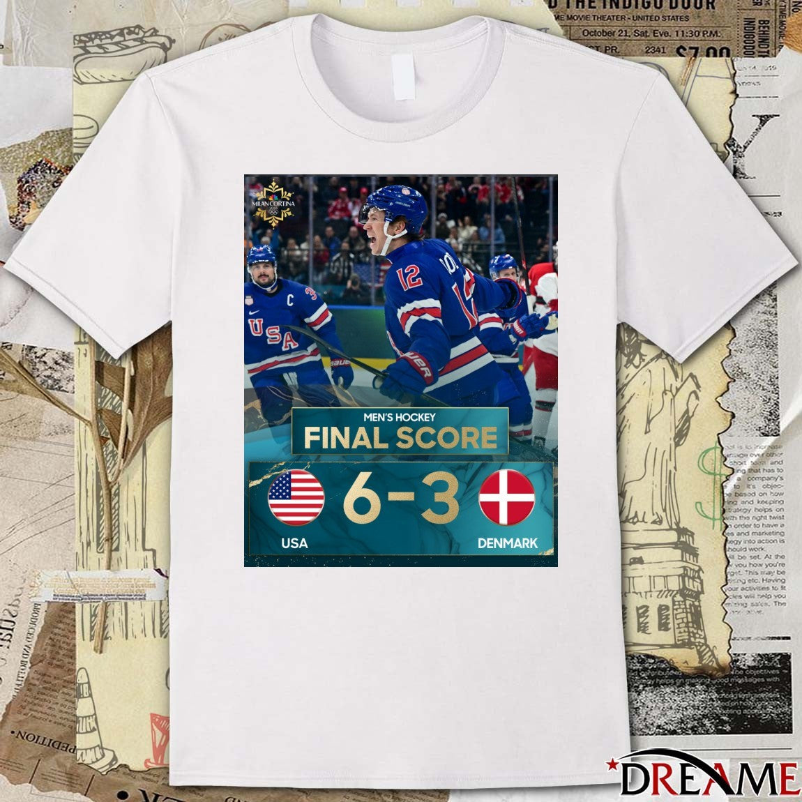 Men’s Hockey Final Score USA 6, Denmark 3 t-shirt