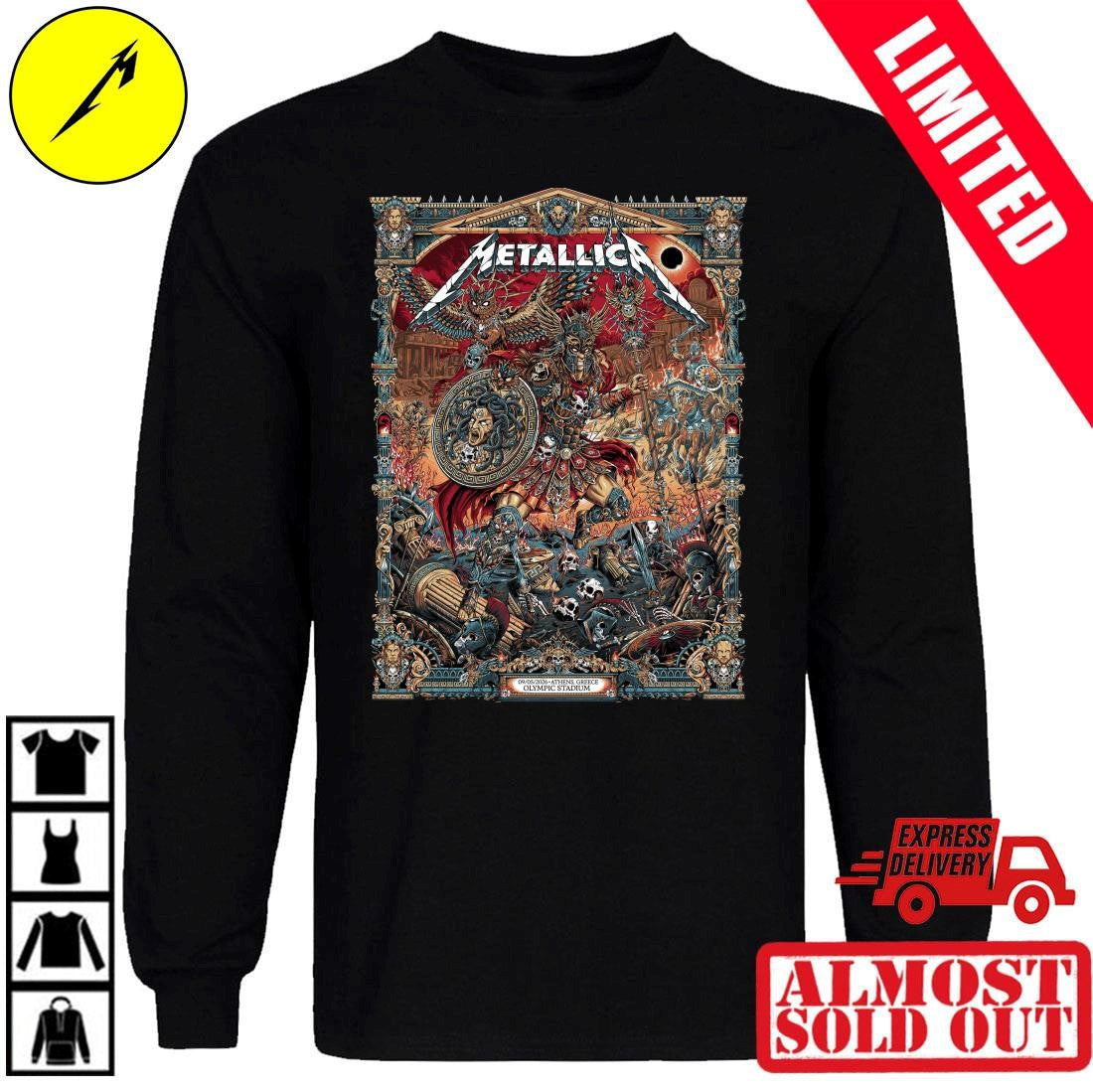 Metallica Athens Greece May 9 2026 Concert Shirt – M72 Tour The Warrior With Medusa Shield By Juan Ma Orozco – Olympic Stadium Official Merch T-Shirt