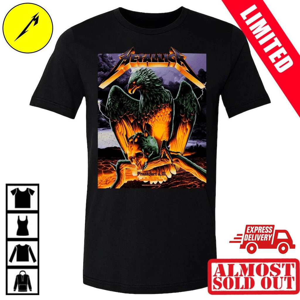 Metallica Concert Merch T-Shirt Frankfurt Germany 2026 – Limited Edition Glowing Eye Eagle & Skull Design By Max Loeffler – May 24 M72 Tee