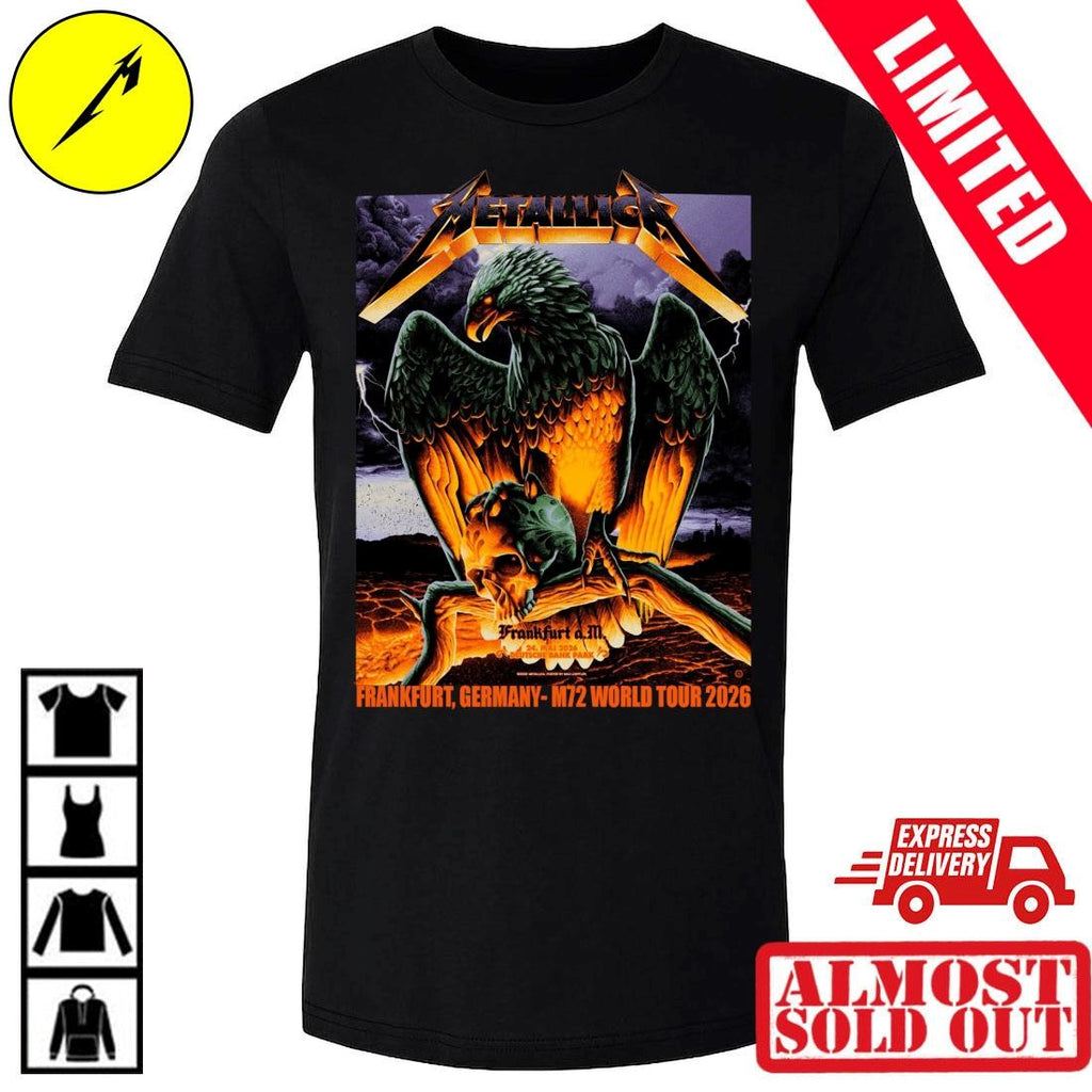 Metallica Concert Shirt Frankfurt Germany 2026 – Eagle Claw Skull & Lightning Art By Max Loeffler – Deutsche Bank Park M72 Metal Tee