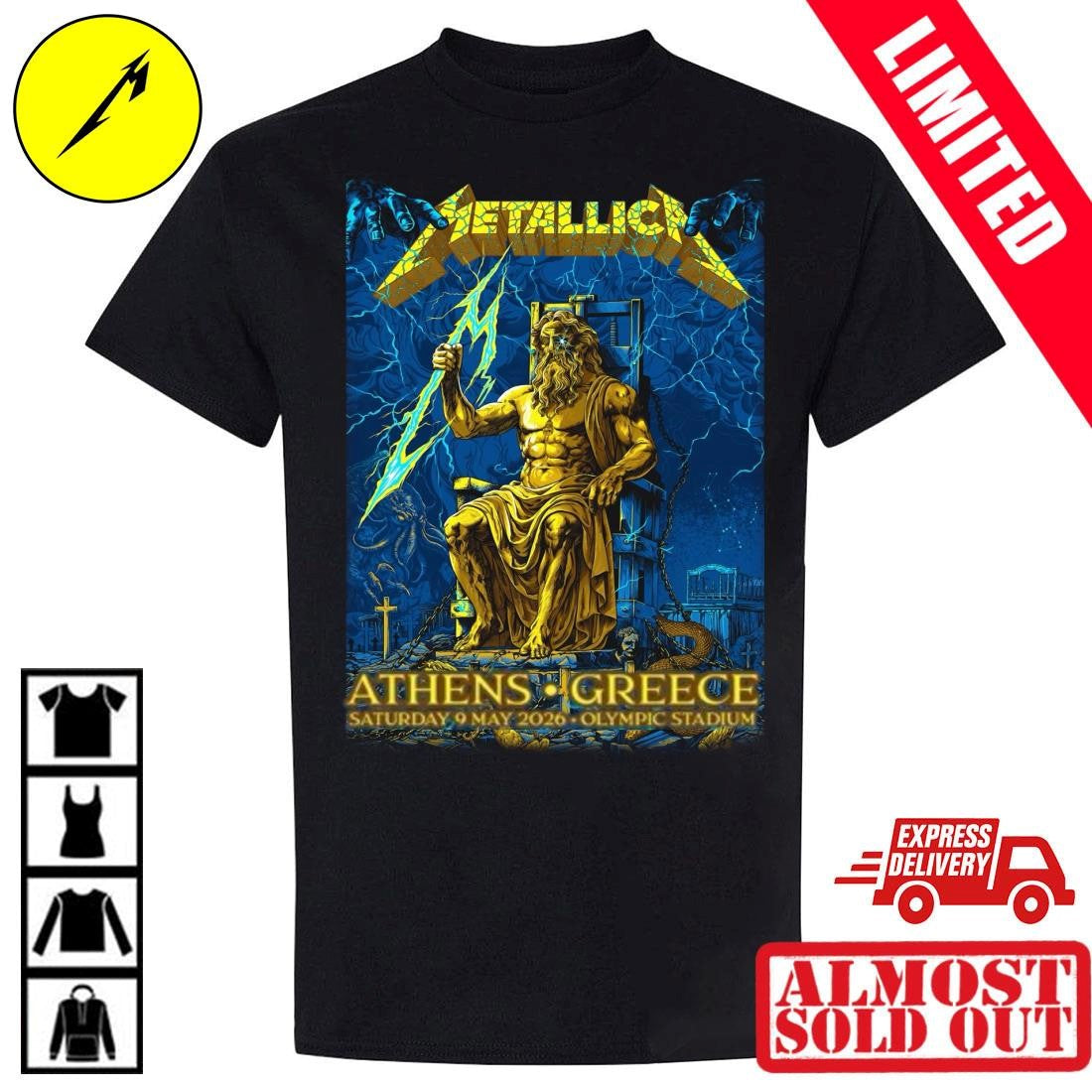 Metallica Live In Athens Greece May 9 2026 Shirt Zeus Ride The Lightning Graphic By Revolver Dart Olympic Stadium M72 Merch Tee