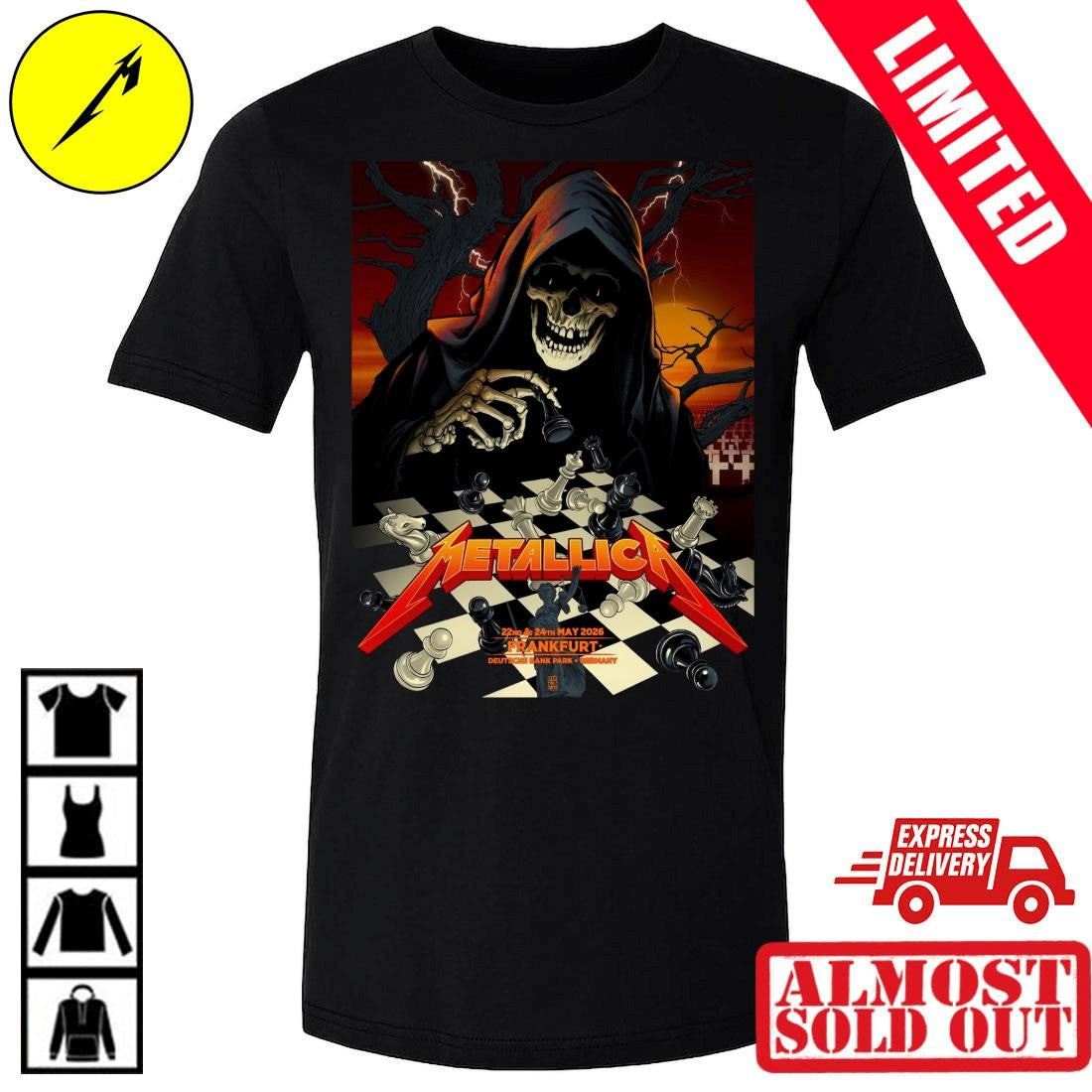 Metallica M72 Tour 2026 Frankfurt Germany Pop Up Shop Skeleton Chess Shirt