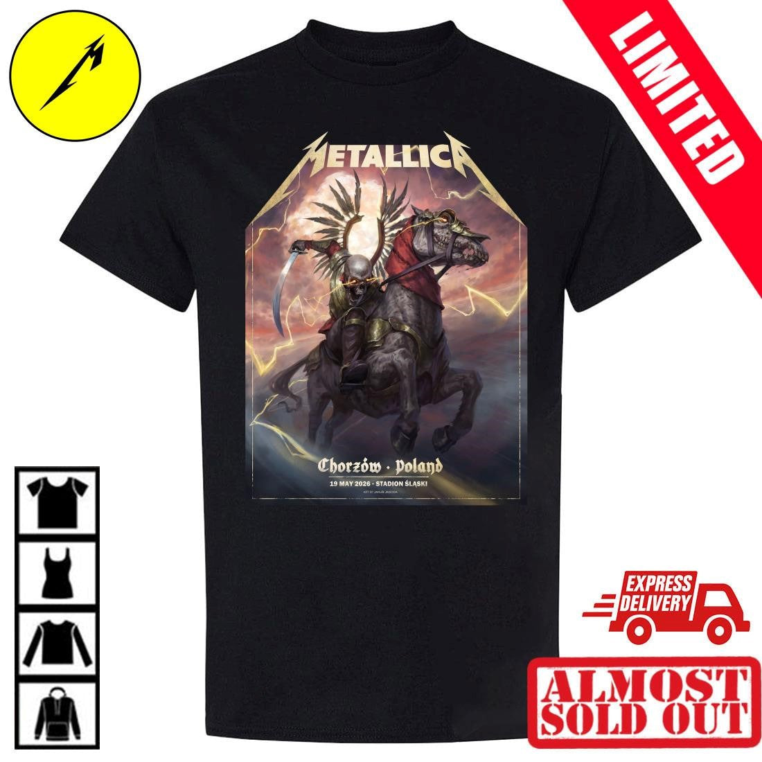 Metallica M72 Tour Chorzow 19 May 2026 Shirt Death Winged Hussars Design by Jakub Jagoda Poland