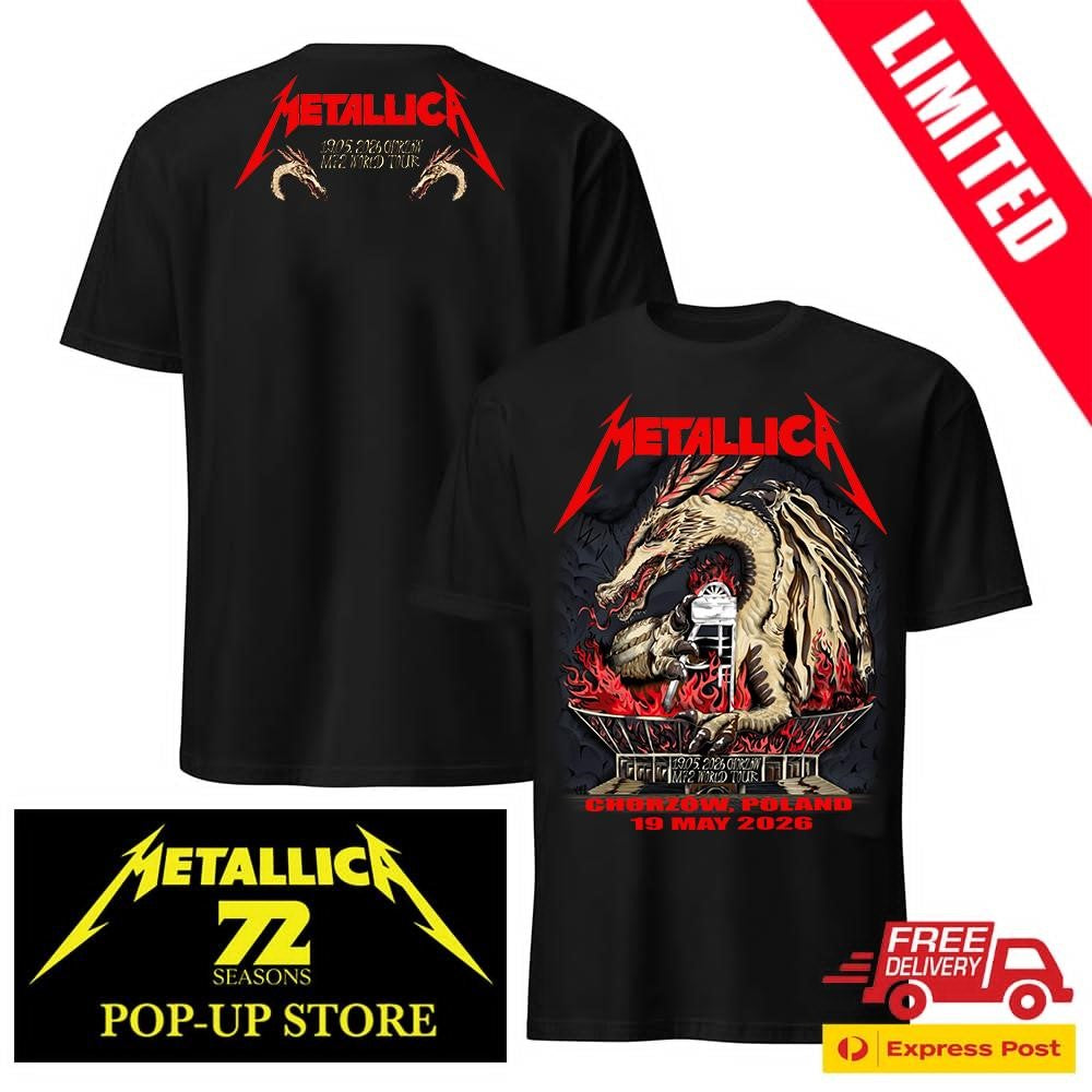 Metallica M72 Tour Chorzow 2026 Official Pop-Up Shop Two Sided Merch Tee – Smok Wawelski Design