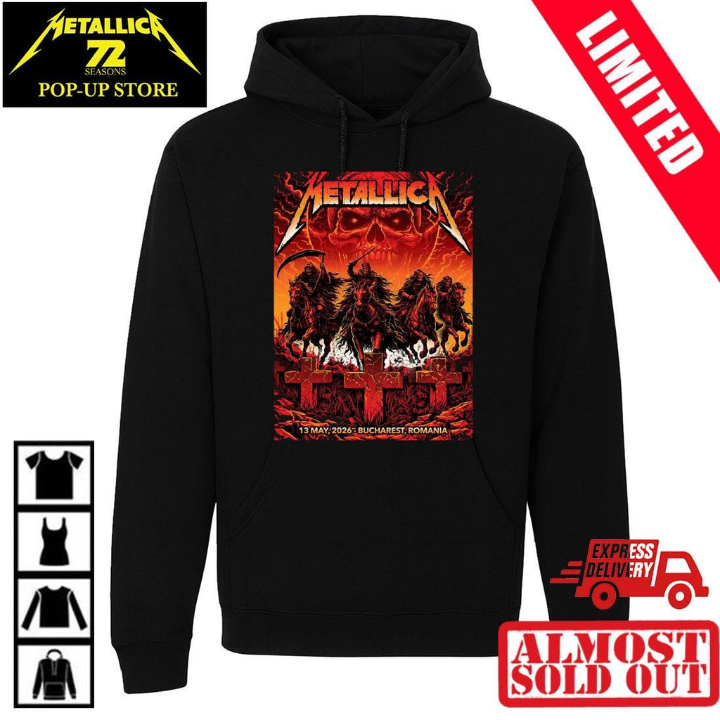 Metallica M72 World Tour Bucharest Romania 2026 Shirt – Four Horsemen Artwork By Maxx242 – National Arena May 13 Concert Venue Merch Tee