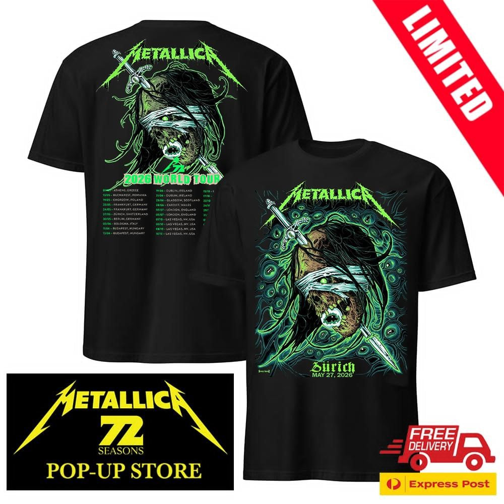 Metallica Official Zurich May 27 2026 Two-Sided Shirt Mark Richards Design