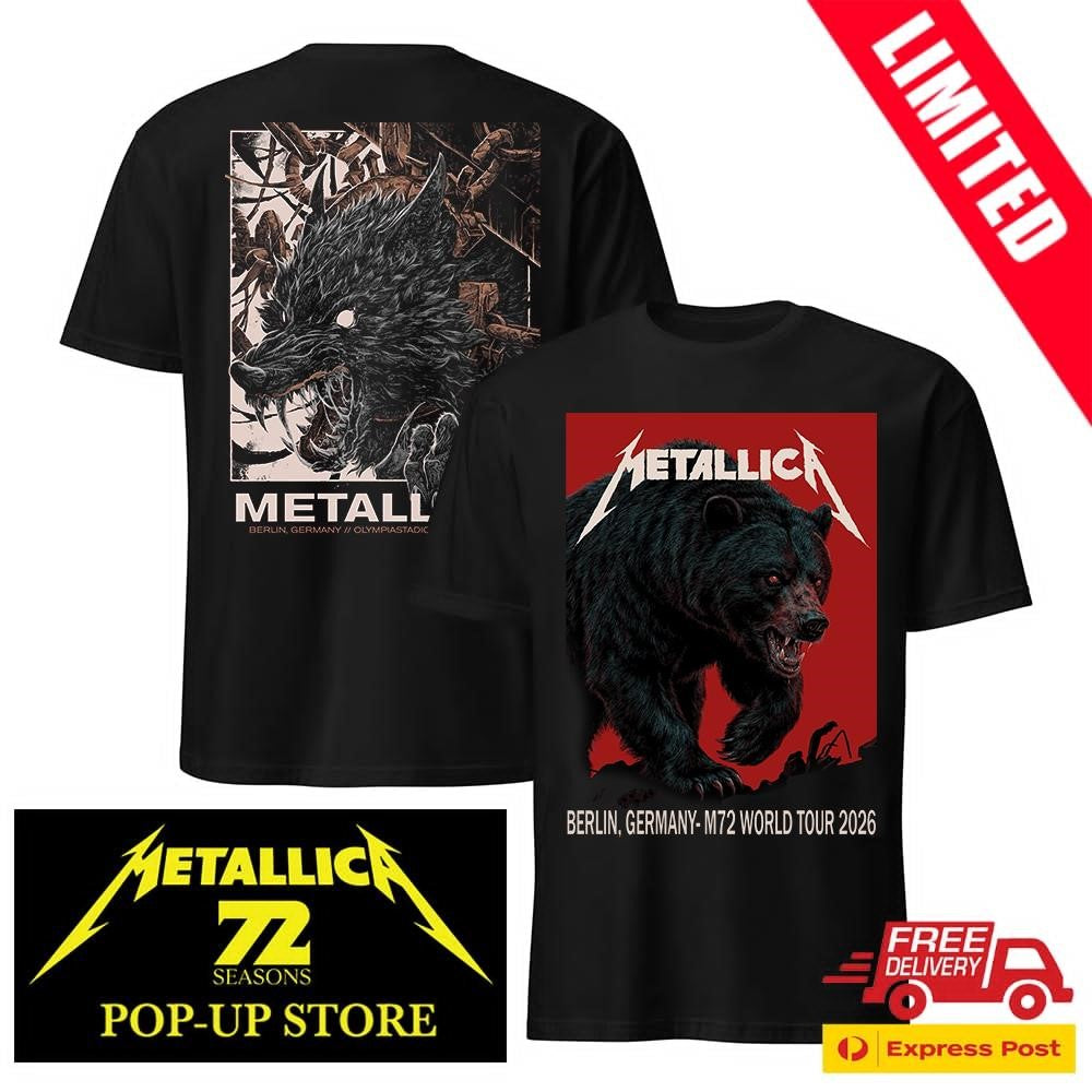 Metallica Pop-Up Shop Germany 2026 M72 Tour Berlin Two Sides Shirt Olympiastadion Bear Art