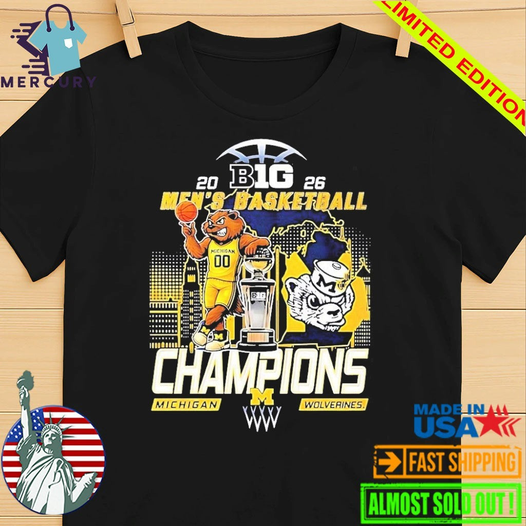 Michigan Wolverines Men’s Basketball B1G Big 10 Conference 2026 Champions Mascot Shirt