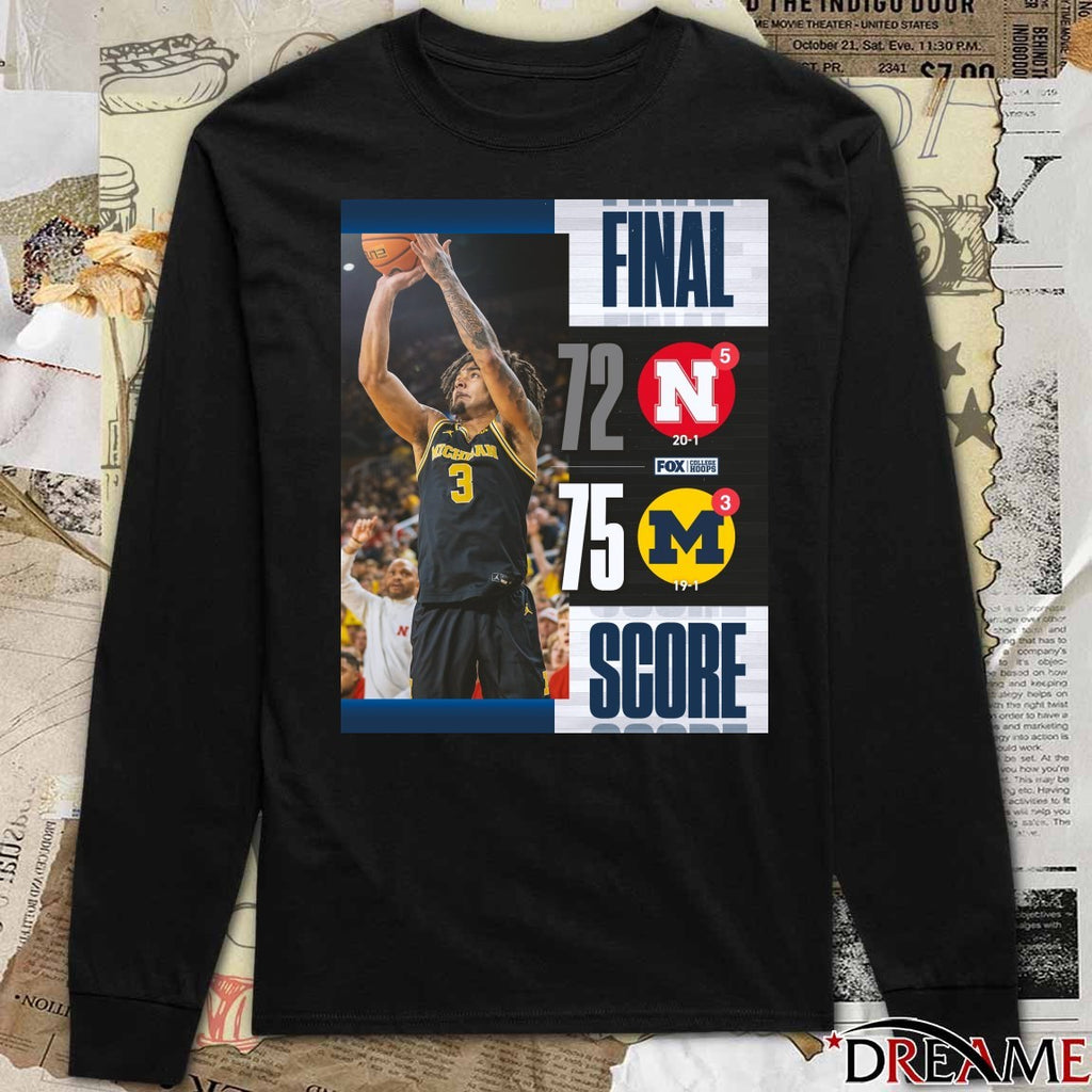 Michigan Wolverines Vs Nebraska Cornhuskers Final Score 74 – 72 FOX College Hoops Poster t-shirt