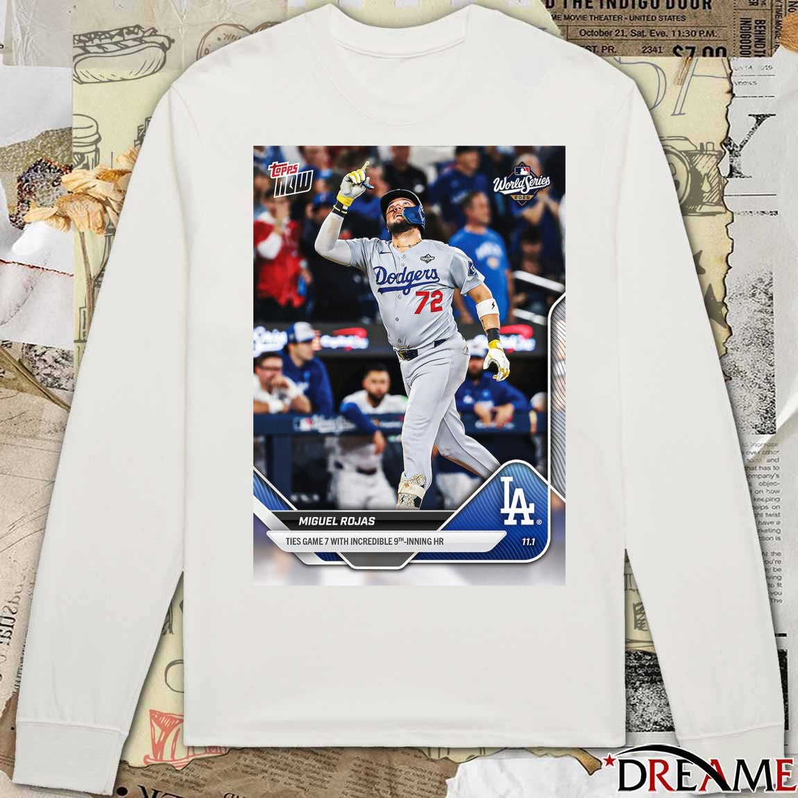 Miguel Rojas 2025 MLB Topps Los Angeles Dodgers Ties Game 7 With Incredible 9th Inning HR Card t-shirt