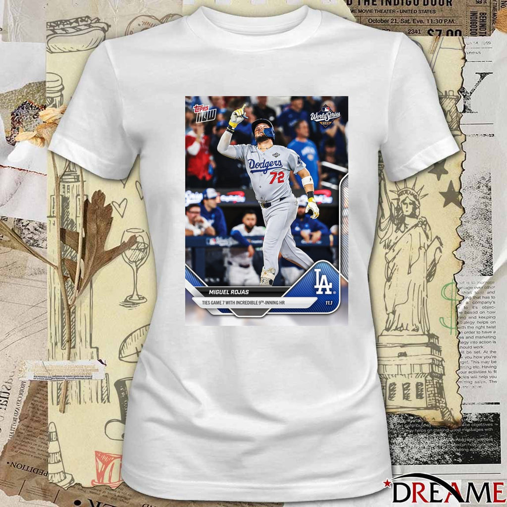 Miguel Rojas 2025 MLB Topps Los Angeles Dodgers Ties Game 7 With Incredible 9th Inning HR Card t-shirt