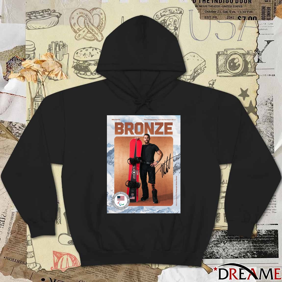 Mike Schultz Para Snowboarding Men’s Banked Slalom SB-LL1 Bronze Medal 2026 Signature Poster t-shirt