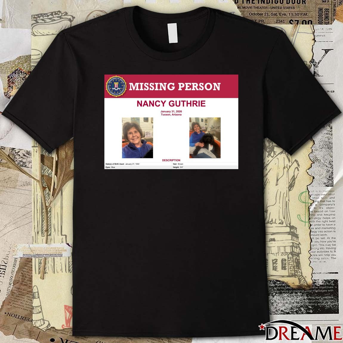 Missing Person Nancy Guthrie January 31 2026 Tucson Arizona Description t-shirt