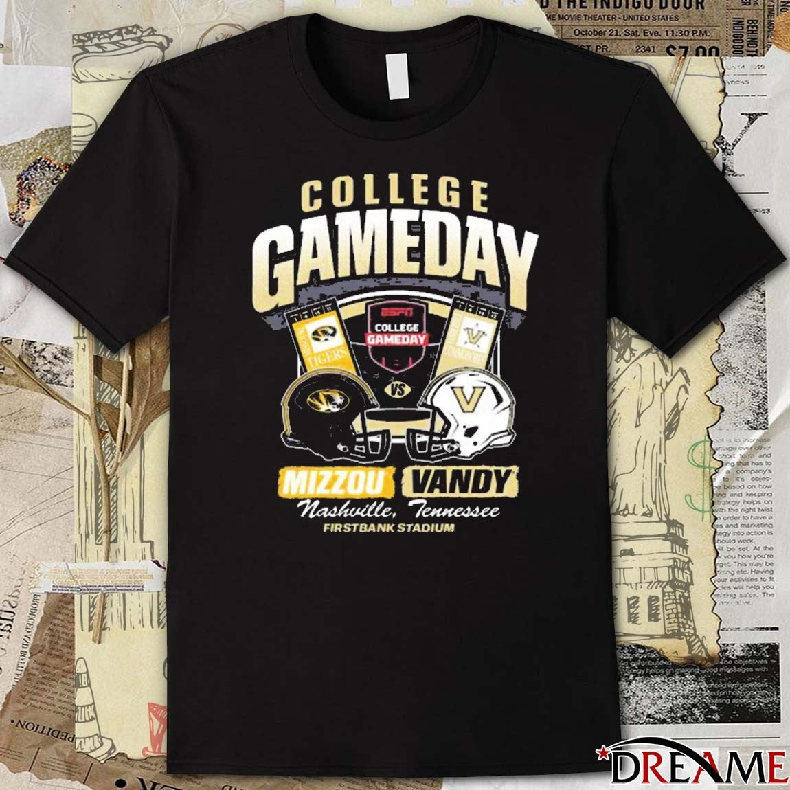 Missouri Tigers Vs. Vanderbilt Commodores 2025 ESPN College GameDay Nashville TN Firstbank Stadium Ticket t-shirt