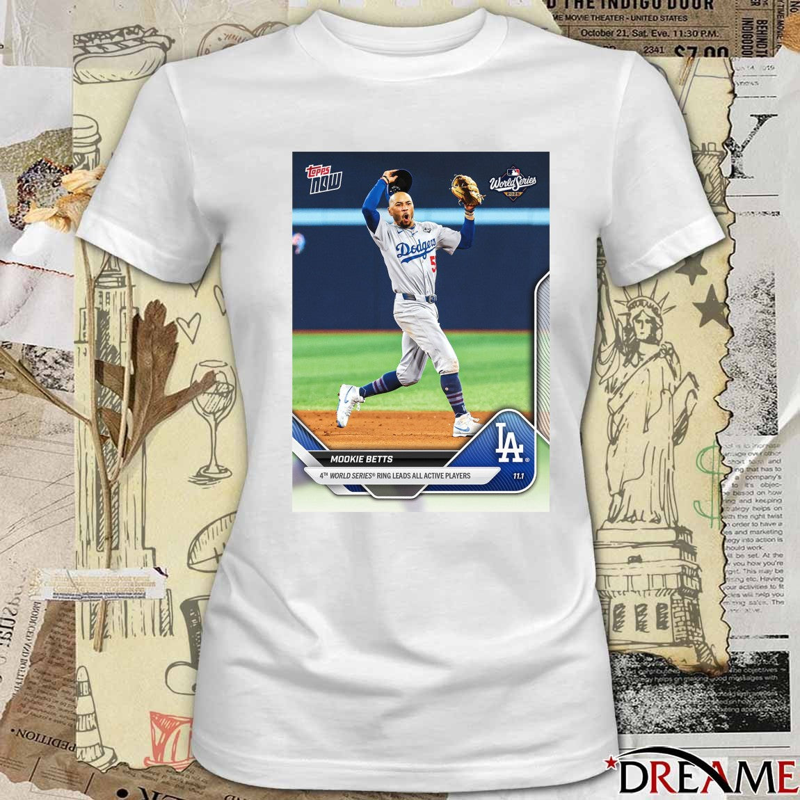 Mookie Betts 2025 MLB Topps Los Angeles Dodgers 4th World Series Ring Leads All Active Players Card t-shirt