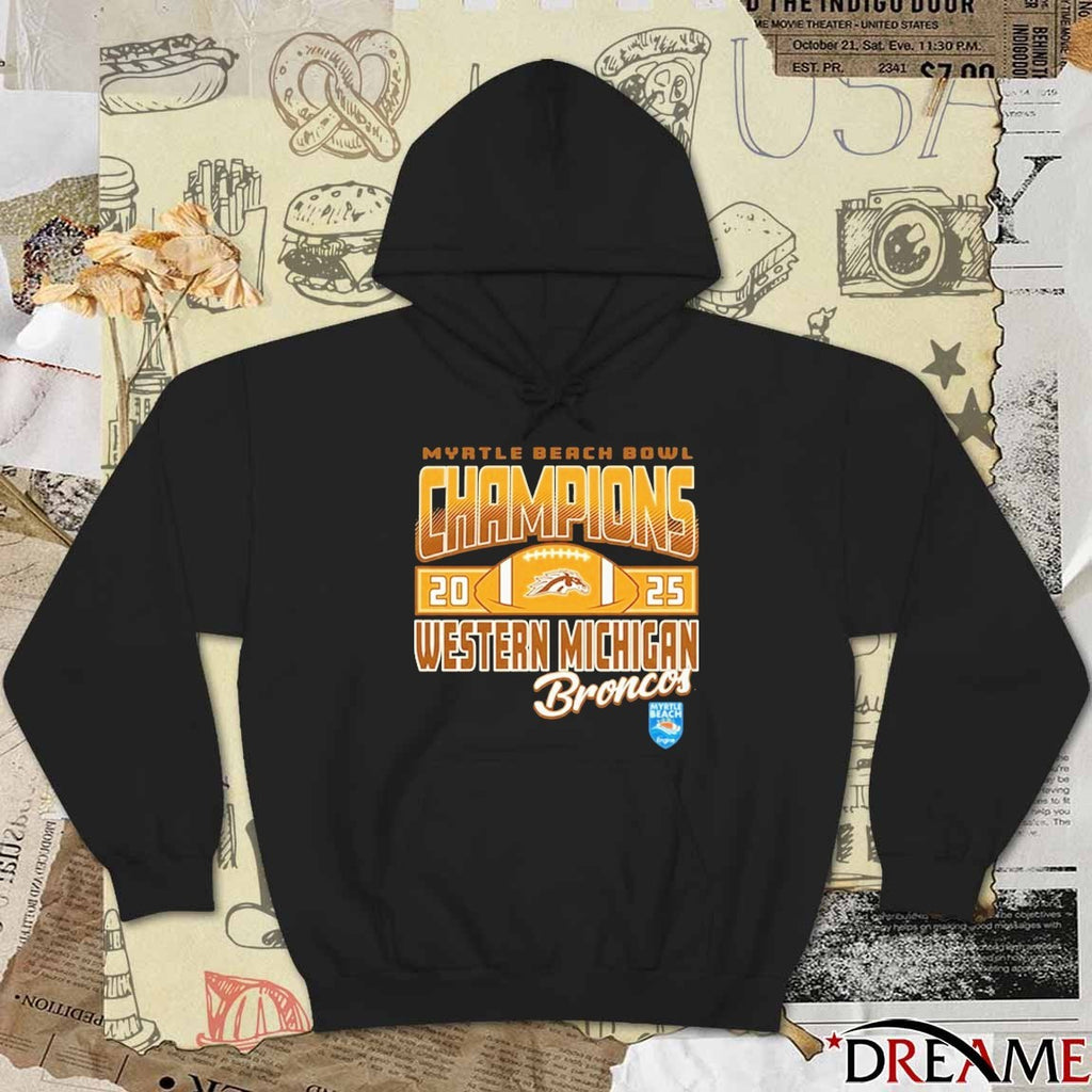 Myrtle Beach Bowl Champions 2025 Western Michigan Broncos Football Logos t-shirt