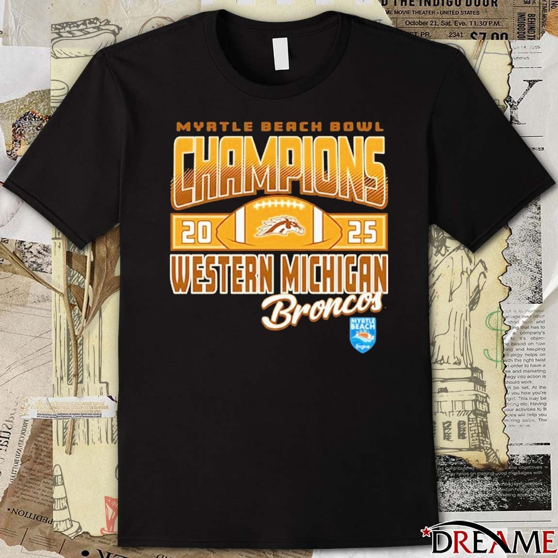 Myrtle Beach Bowl Champions 2025 Western Michigan Broncos Football Logos t-shirt