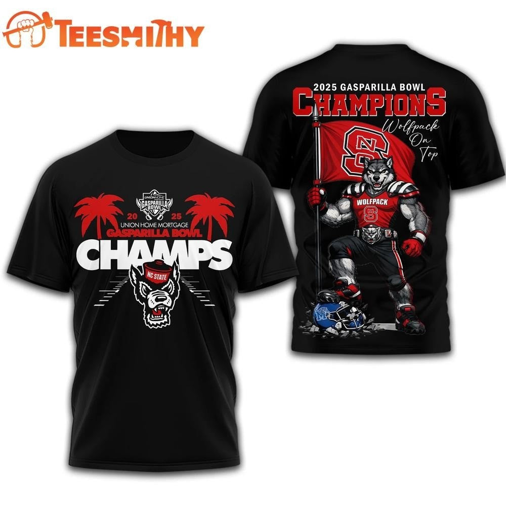 NC State Wolfpack NCAA Union Home Mortgage Gasparilla Bowl Champions 2025 Mascot Two Sided Shirt