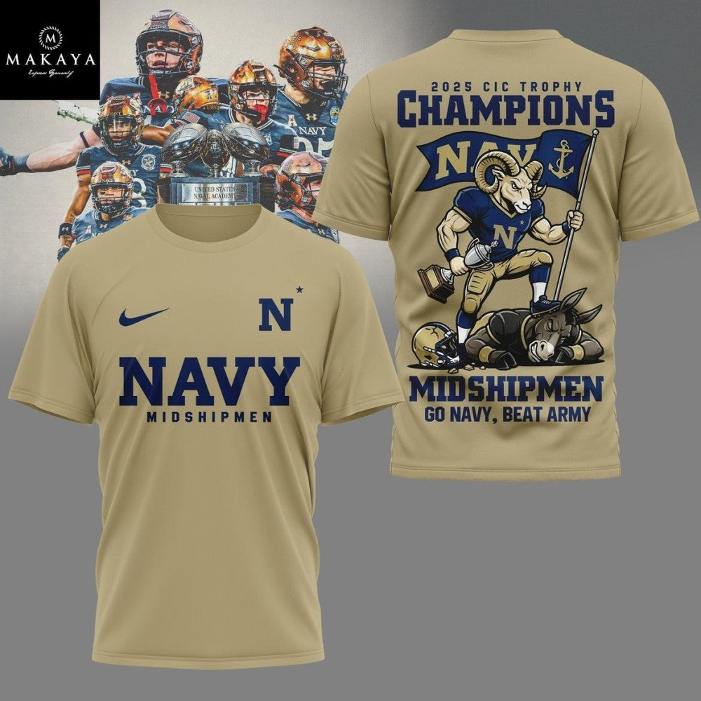 Navy Midshipmen 2025 CIC Trophy Champions NCAA Football Mascot Shirt