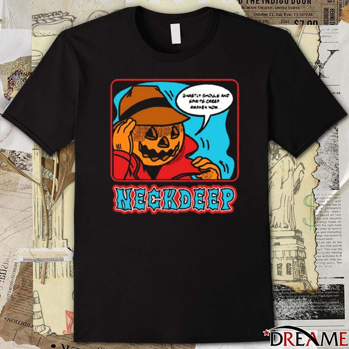 Neck Deep Pumpkin Guy Ghastly Should And Starts Creep Awaken Now Halloween 2025 t-shirt