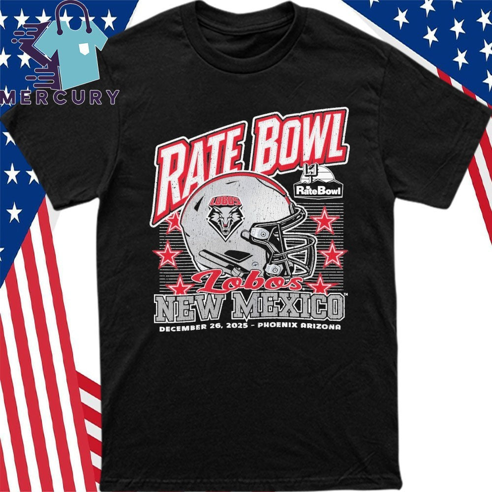 New Mexico Lobos Football 2025 Rate Bowl Helmet Shirt