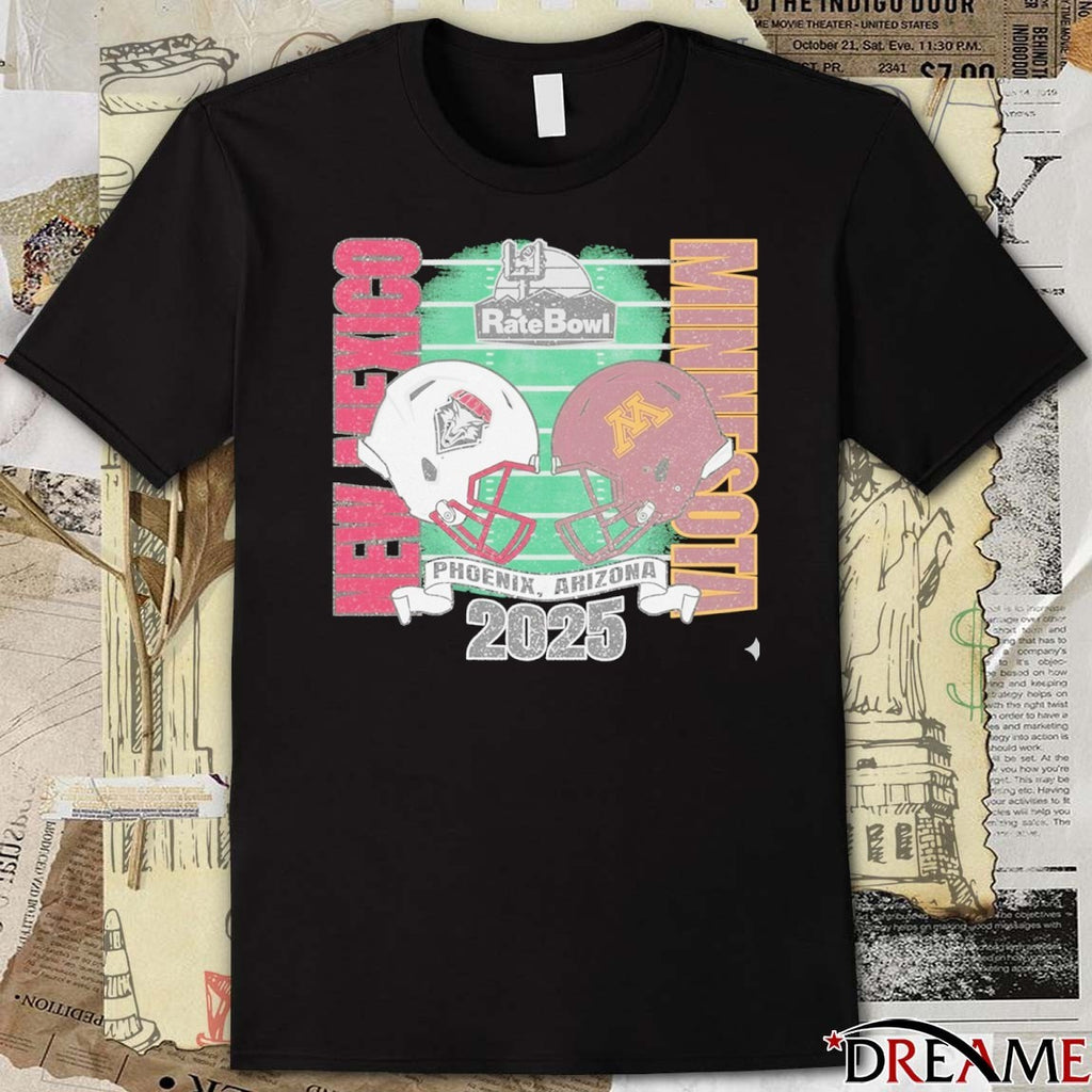 New Mexico Lobos Vs Minnesota Golden Gophers 2025 Rate Bowl Phoenix Arizona Helmets t-shirt