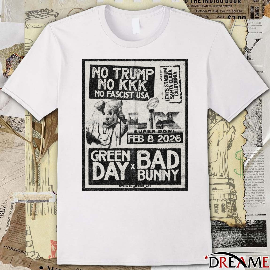 No Trump No KKK No Fascist USA February 8 2026 Green Day x Bad Bunny Poster t-shirt