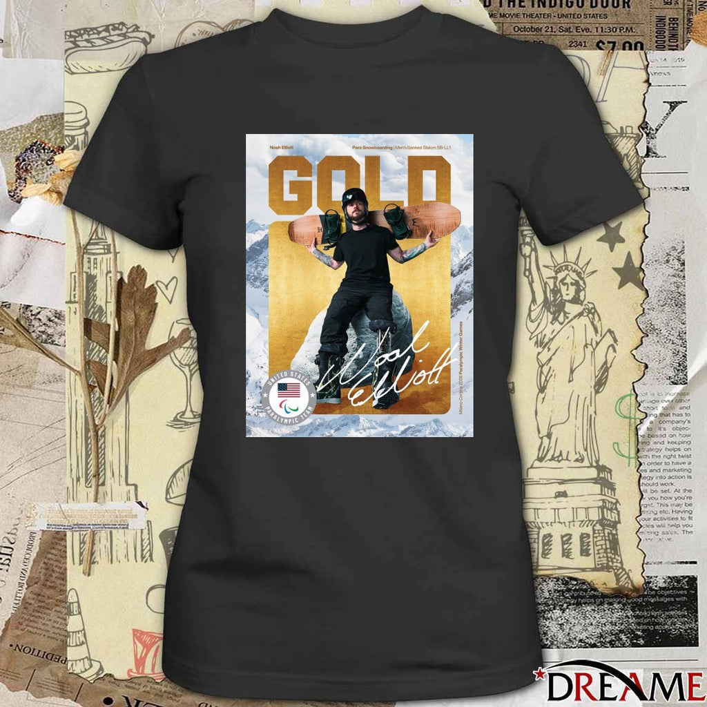 Noah Elliott Para Snowboarding Men’s Banked Slalom SB-LL1 Gold Medal 2026 Signature Poster t-shirt