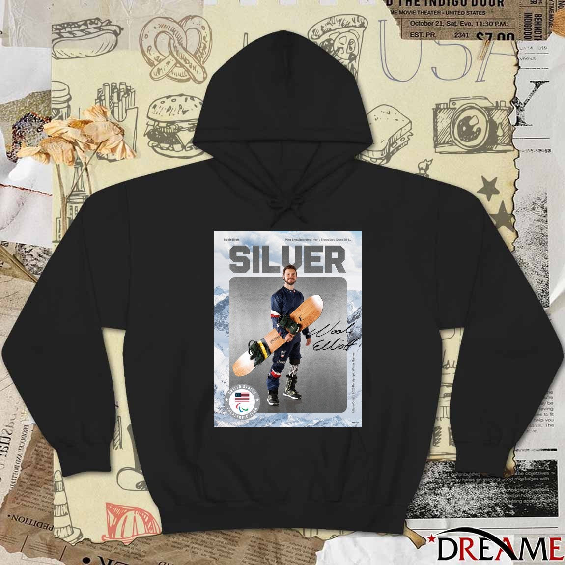 Noah Elliott Para Snowboarding Men’s Snowboard Cross SB-LL1 Silver Medal Signature Poster t-shirt
