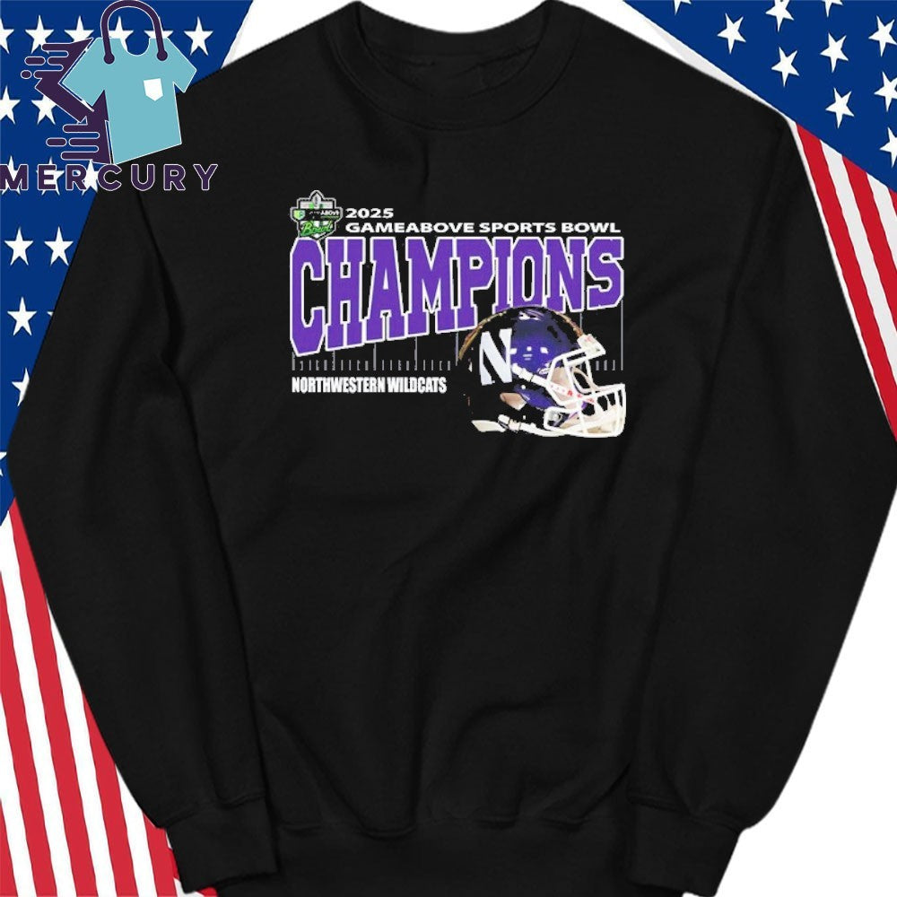 Northwestern Wildcats Football Gameabove Sports Bowl 2025 Champions Helmet Shirt