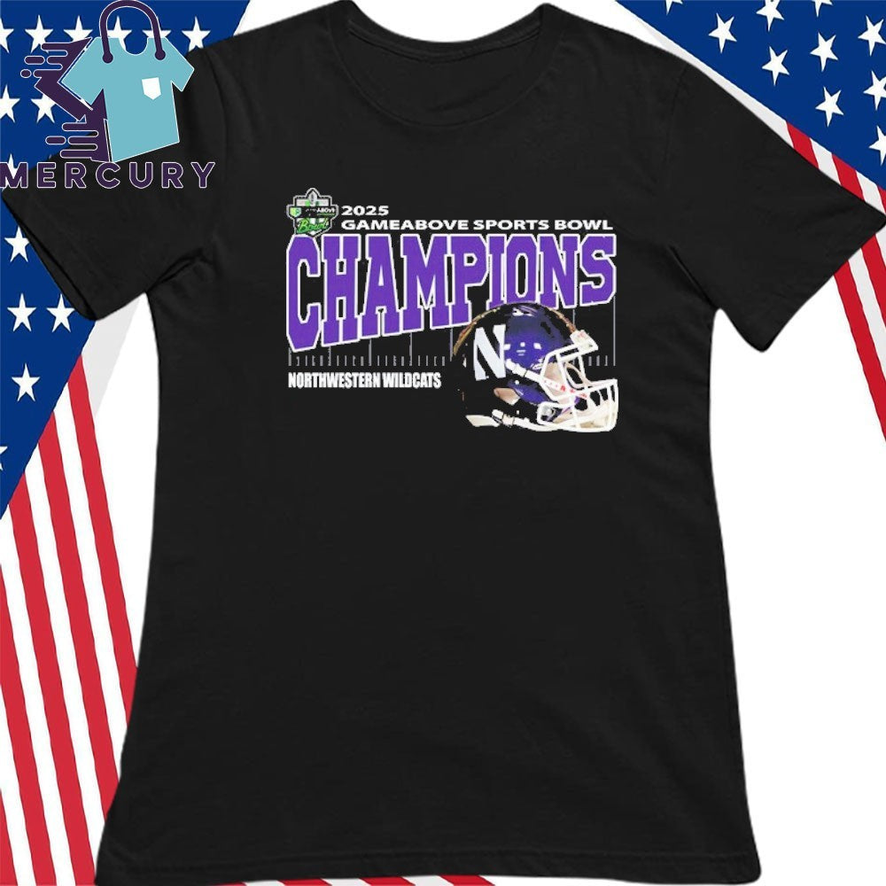 Northwestern Wildcats Football Gameabove Sports Bowl 2025 Champions Helmet Shirt