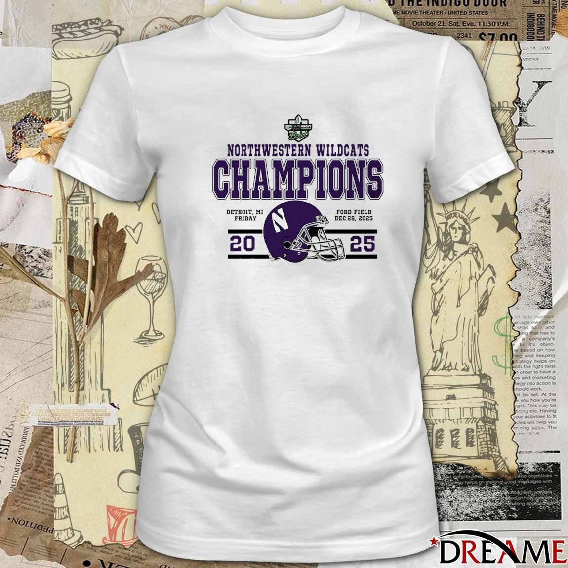 Northwestern Wildcats Football To The Champions 2025 GameAbove Sports Bowl Detroit MI Ford Field Helmet t-shirt