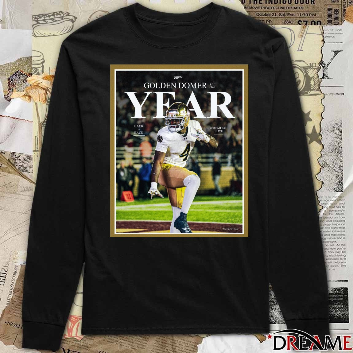 Notre Dame Fighting Irish Irish Tribune Jeremiyah Love 2025 Golden Domer of the Year Poster t-shirt