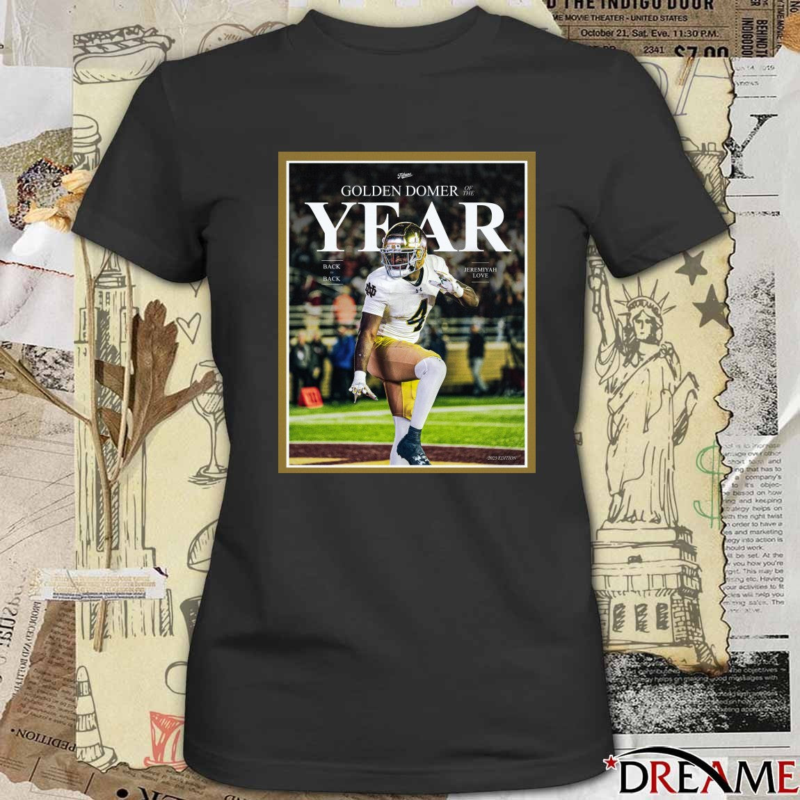 Notre Dame Fighting Irish Irish Tribune Jeremiyah Love 2025 Golden Domer of the Year Poster t-shirt