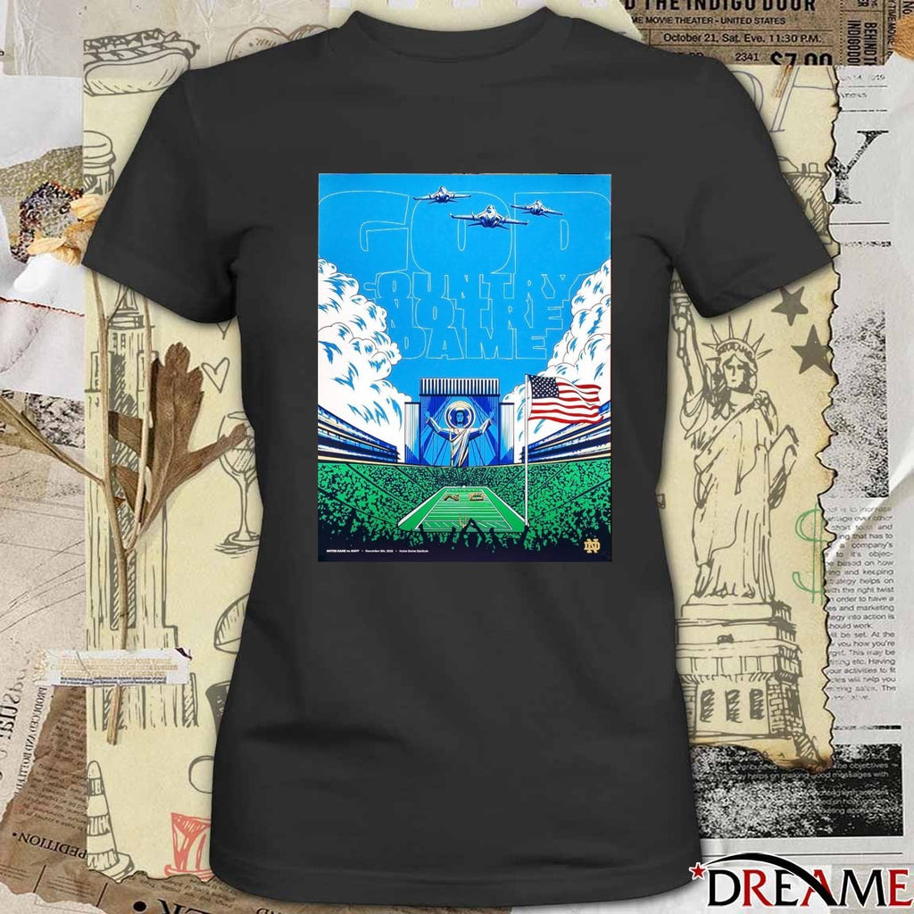 Notre Dame Fighting Irish Vs Navy Midshipmen God Country Notre Dame Touchdown Jesus November 8, 2025 Poster t-shirt