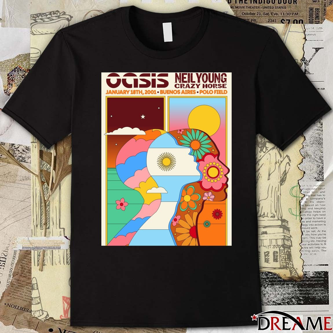 Oasis and Neil Young and Crazy Horse January 18th, 2001 Polo Field in Buenos Aires, Argentina Poster t-shirt