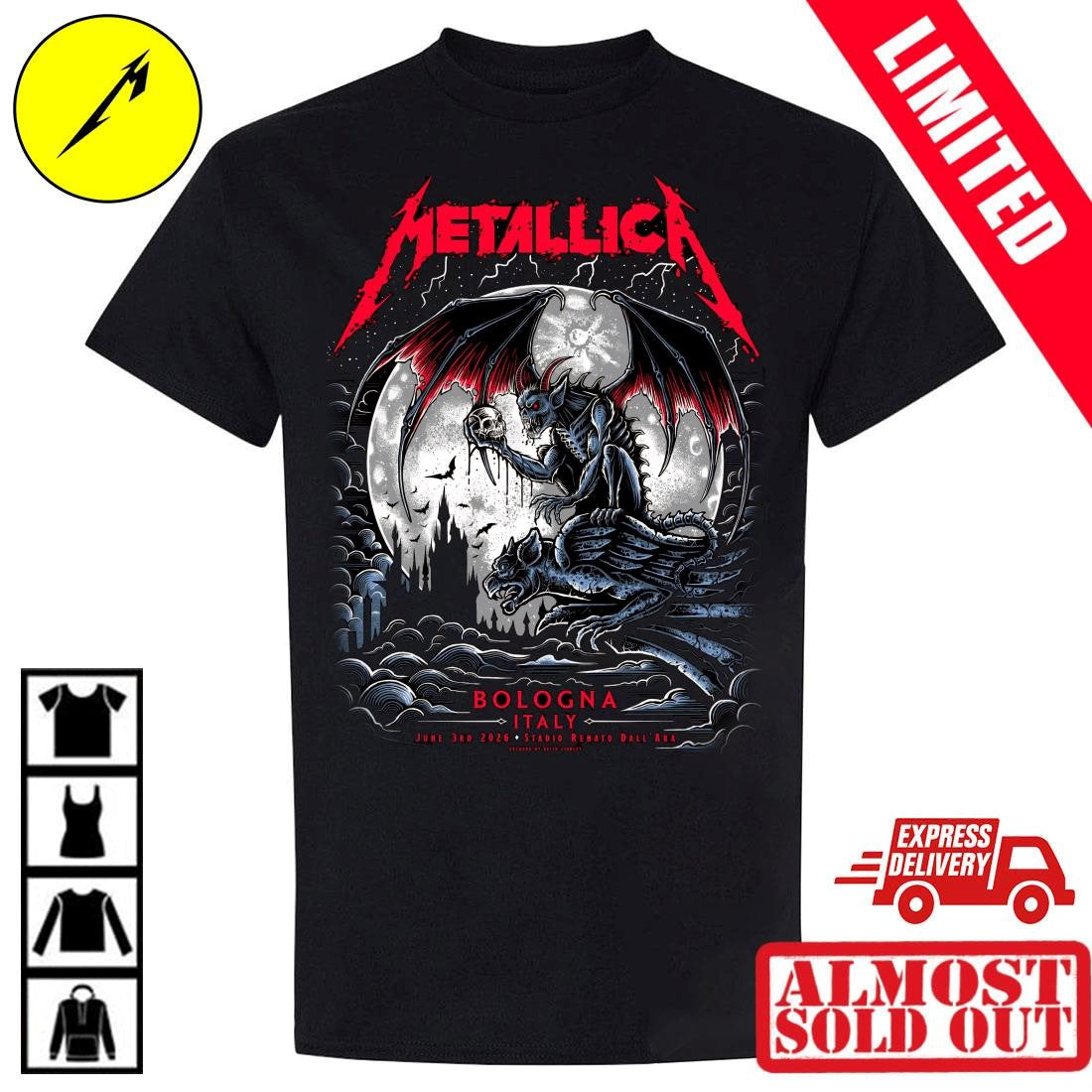 Official Metallica Bologna Italy June 3rd 2026 Pop-Up Shop Tee