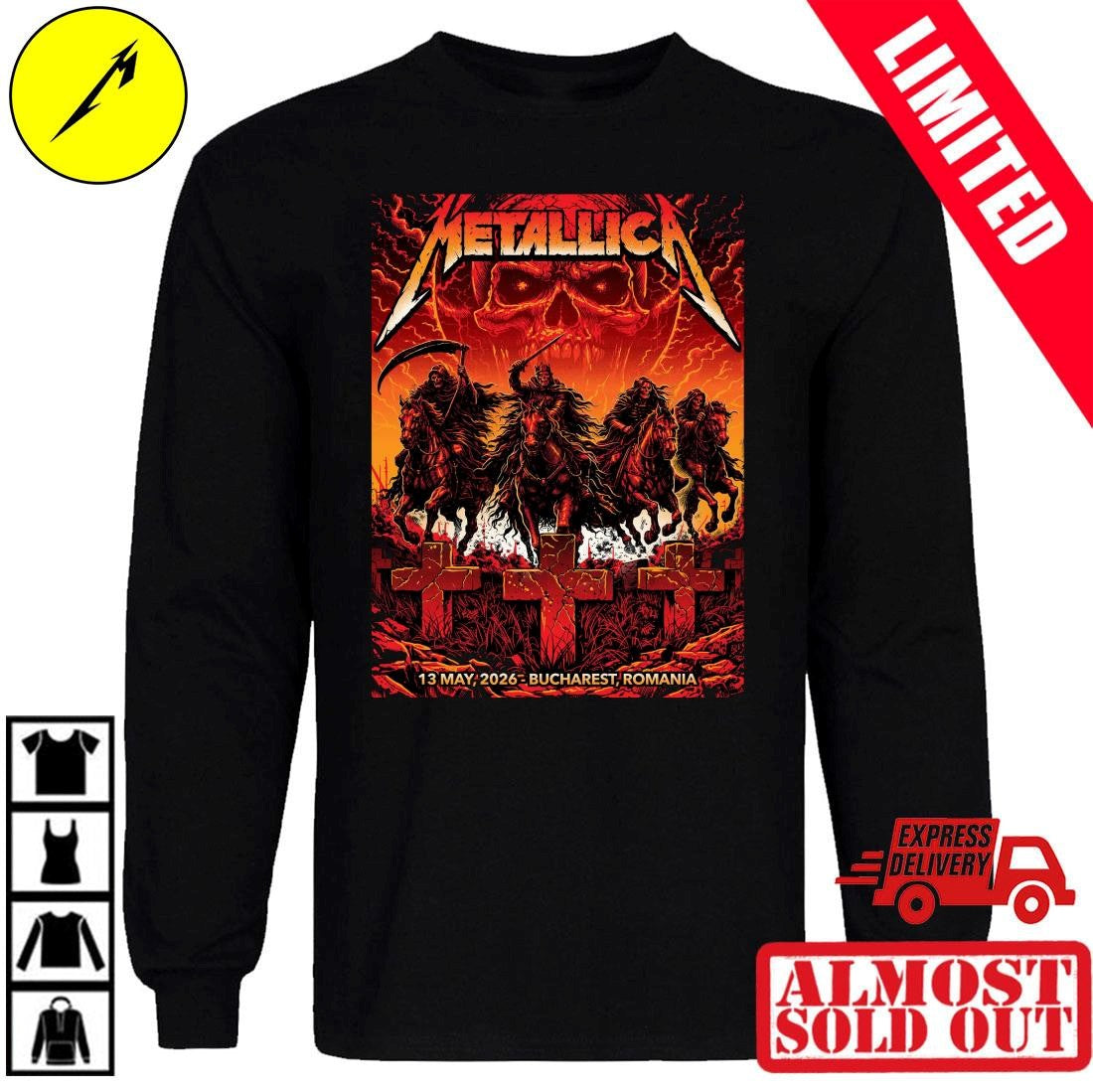 Official Metallica Bucharest 2026 Concert T-Shirt Pop Up Merch Store Exclusive By Maxx242 Romania May 13 2026 Limited Edition Tee