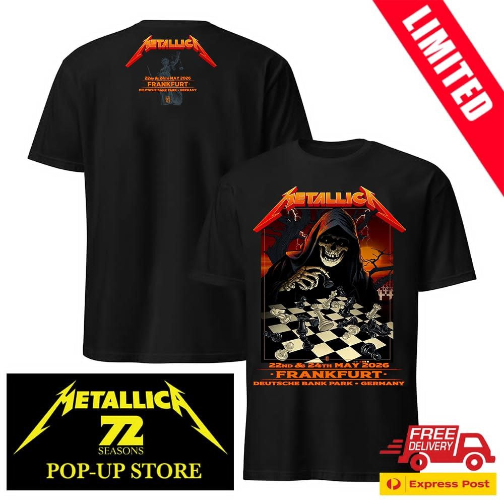 Official Metallica Frankfurt 2026 Two-Sided Tee – Vance Kelly Venue Poster Art – Germany Deutsche Bank Park May 22 24 Pop-Up Shop Shirt