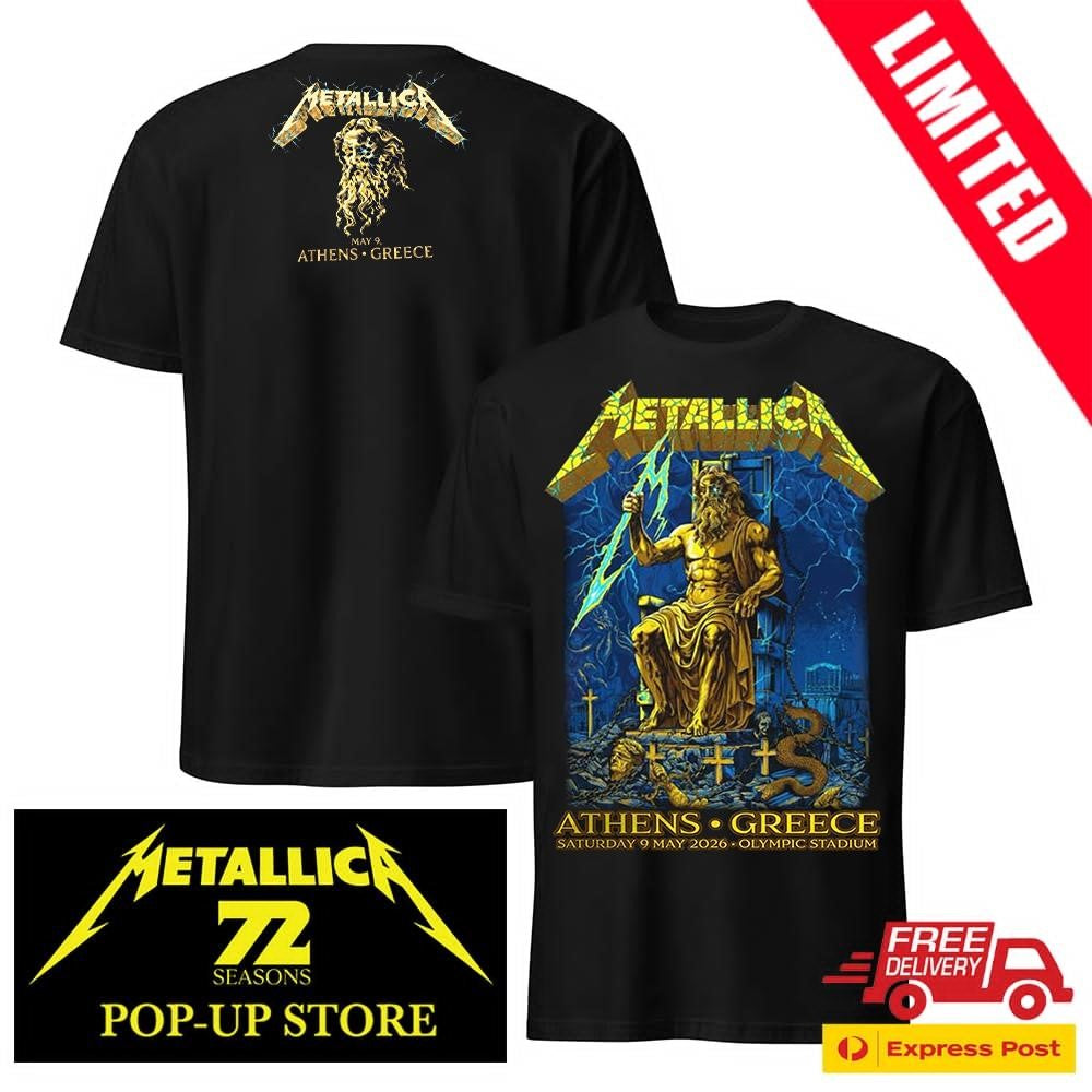 Official Metallica M72 World Tour Athens 2026 Two Sided T-Shirt – Greece Olympic Stadium May 09